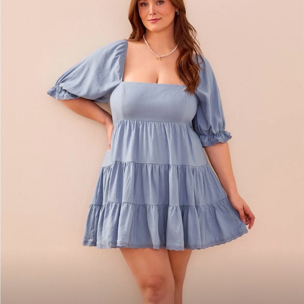 ARULA Sky Blue Tiered Mini Dress